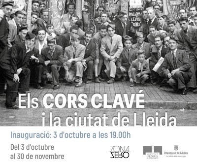 Trobada de cors Clavé a Lleida per assistir a la benedicció de l’estendard de La Paloma (Església de Sant Joan, 15 maig 1949)..